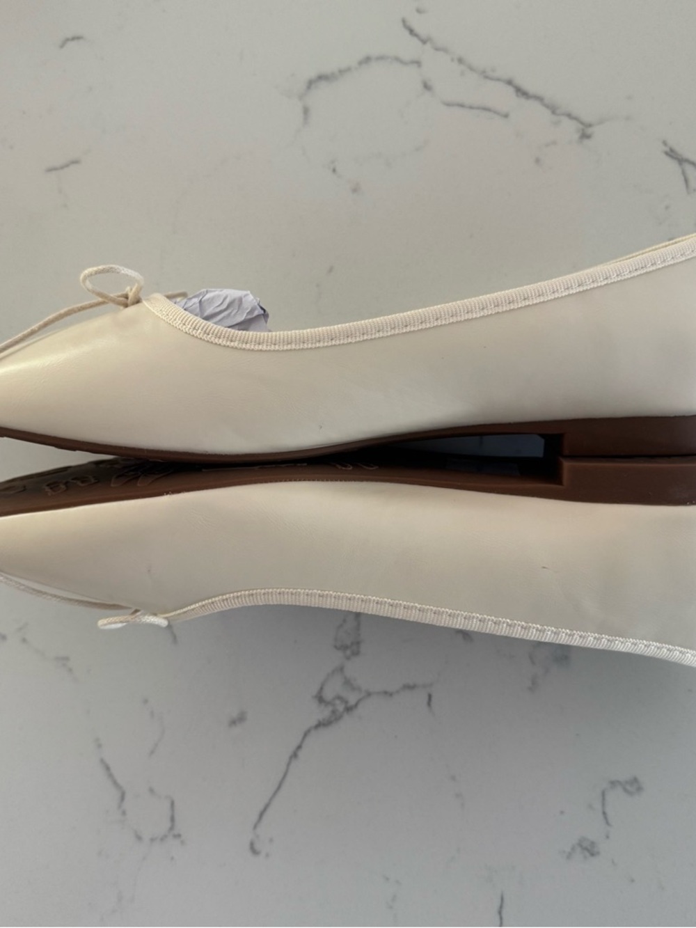 C.Paravano Ivory Leather Ballet Flats Bow Square Toe NIB EU 37.5 UK 4.5 US 7 - Picture 6 of 9
